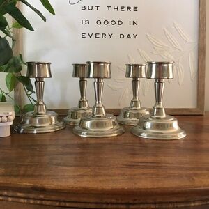 Set of 5 vintage candlesticks, silver taper